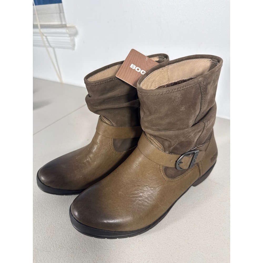 Bogs Amanda Plush Waterproof Boot Women green Leather Suede Buckle Slouch NEW 8